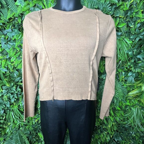 Forever 21 Tops Women XL Light‎ Brown Cut Raw Edge High Low Blouse NWT  0298 - Picture 4 of 13